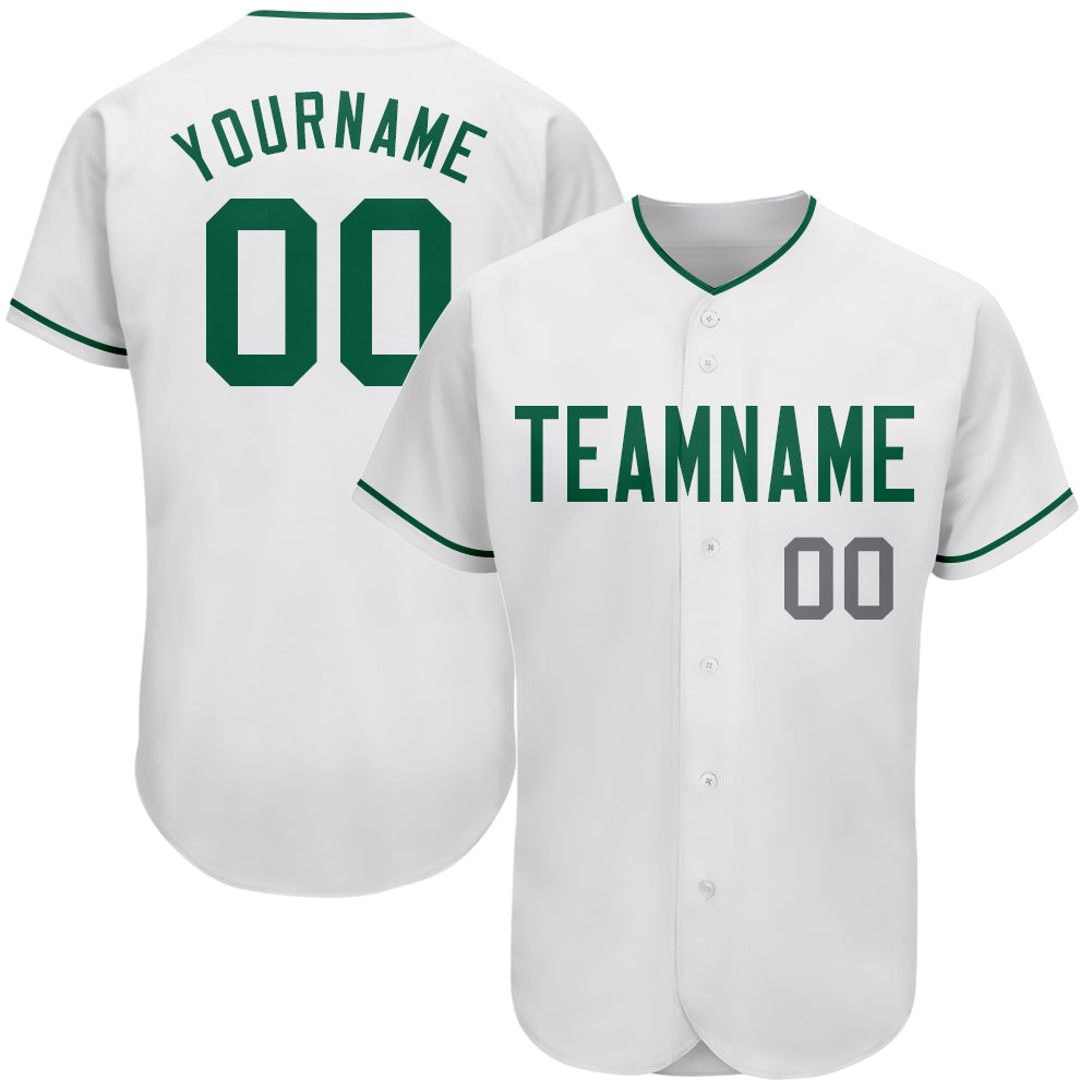 Custom Name and Number Baseball Jersey - Personalized White Kelly Green-Gray Authentic Team Jersey Personalized White Kelly