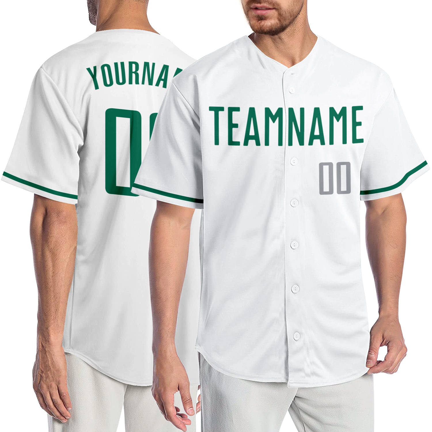 Personalized Authentic Baseball Jersey in White Kelly Green Gray Personalized White Kelly Green-Gray Authentic Baseball Jersey