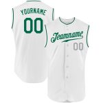 Custom Name and Number Personalized Baseball Jersey - Authentic Sleeveless White Kelly Green-Gray Personalized White Kelly
