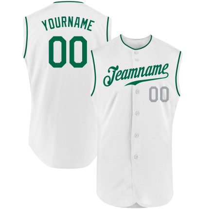 Custom Name and Number Personalized Baseball Jersey - Authentic Sleeveless White Kelly Green-Gray Personalized White Kelly