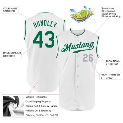 Custom Name and Number Personalized Baseball Jersey - Authentic Sleeveless White Kelly Green-Gray Personalized White Kelly