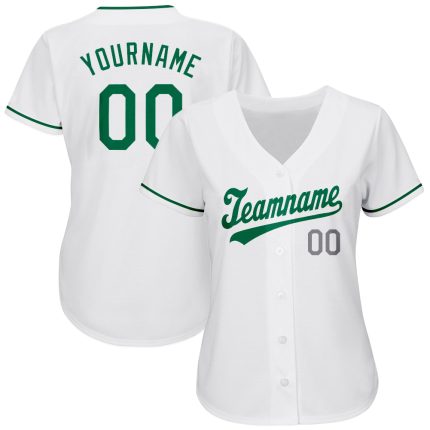 Personalized St. Patricks Day Baseball Jersey - Kelly Green Gray Authentic Design Personalized White Kelly Green-Gray Authentic