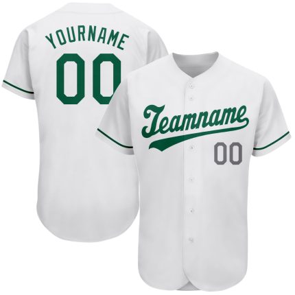 Personalized St. Patricks Day Baseball Jersey - Kelly Green Gray Authentic Design Personalized White Kelly Green-Gray Authentic