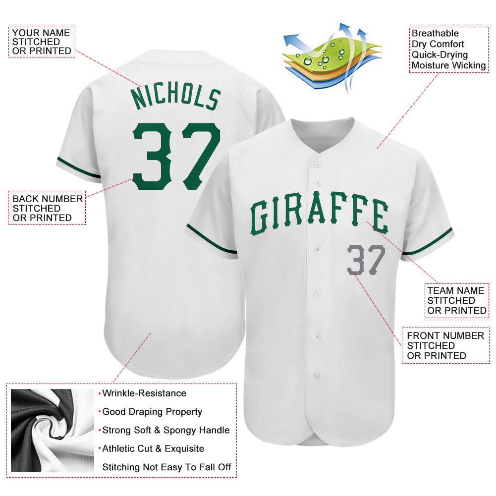 Personalized White Kelly Green-Gray Authentic St. Patrick's Day Baseball Jersey Team Custom Name and Number Custom Name and Number Authentic St. Patricks Day Baseball Jersey - Personalized Kelly Green-Gray Design Personalized White - Image 3