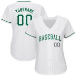 Custom Name and Number Authentic St. Patricks Day Baseball Jersey - Personalized Kelly Green-Gray Design Personalized White