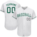 Custom Name and Number Authentic St. Patricks Day Baseball Jersey - Personalized Kelly Green-Gray Design Personalized White