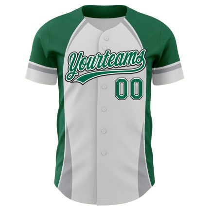 Custom 3D Pattern Baseball Jersey with Personalized Name & Number - White, Kelly Green, Gray-Black Design Personalized White