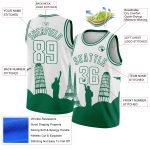Custom City Edition Basketball Jersey for Holidays - Personalized White Kelly Green Monuments Silhouette with Name & Number