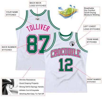 Custom Name Number Throwback Basketball Jersey - Personalized White Kelly Green Hot Pink Design Personalized White Kelly