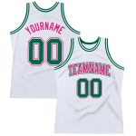 Custom Name Number Throwback Basketball Jersey - Personalized White Kelly Green Hot Pink Design Personalized White Kelly