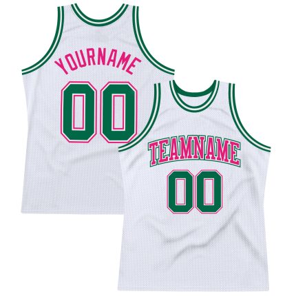 Custom Name Number Throwback Basketball Jersey - Personalized White Kelly Green Hot Pink Design Personalized White Kelly