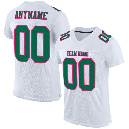 Custom Personalized Football Jersey - White Kelly Green Hot Pink, Team Name & Number Personalized White Kelly Green-Hot Pink