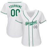 Custom Personalized Baseball Jersey - Authentic White Kelly Green-Light Gray with Your Name and Number Personalized White