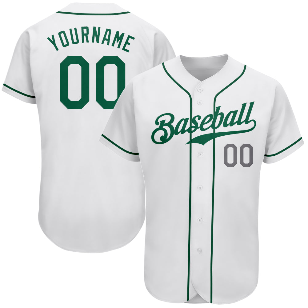 Custom Personalized Baseball Jersey - Authentic White Kelly Green-Light Gray with Your Name and Number Personalized White