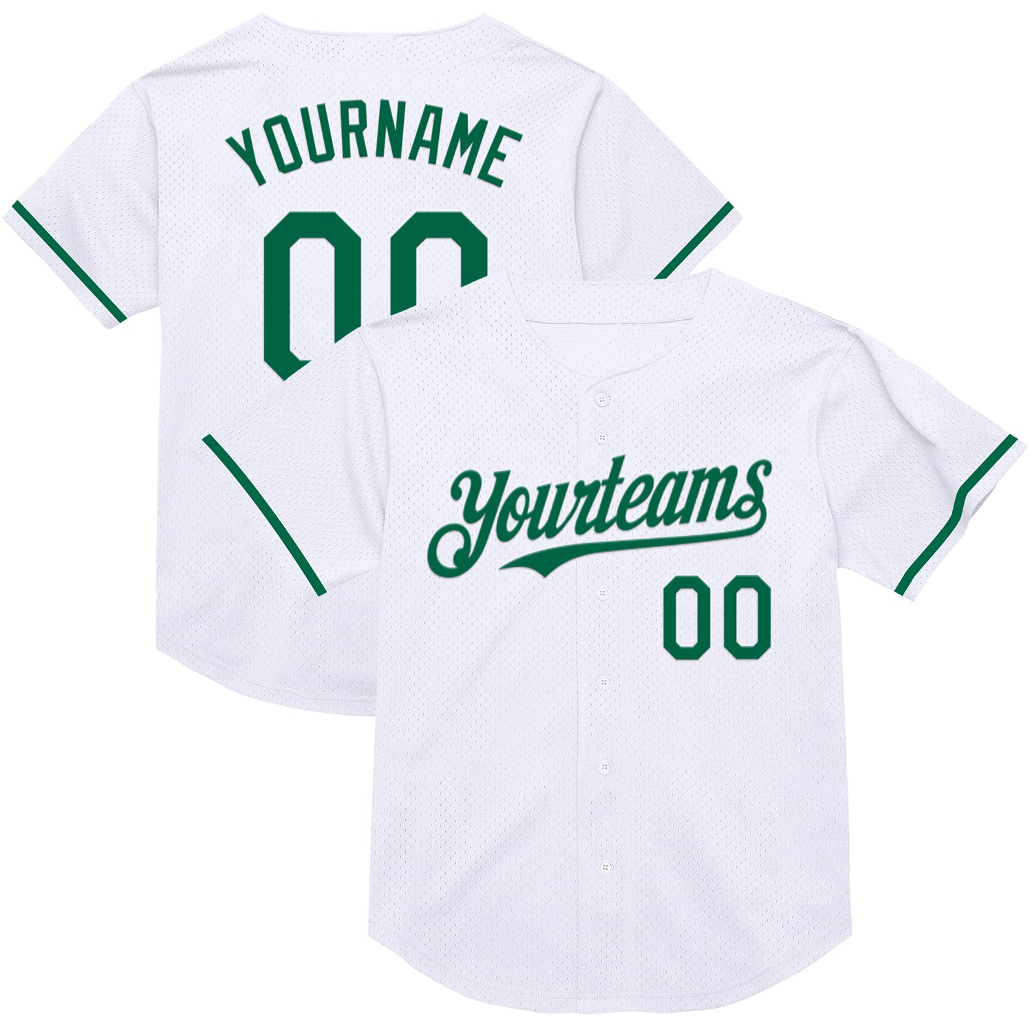 Custom Team Name and Number Personalized White Kelly Green Mesh Baseball Jersey Authentic Throwback Design Personalized White