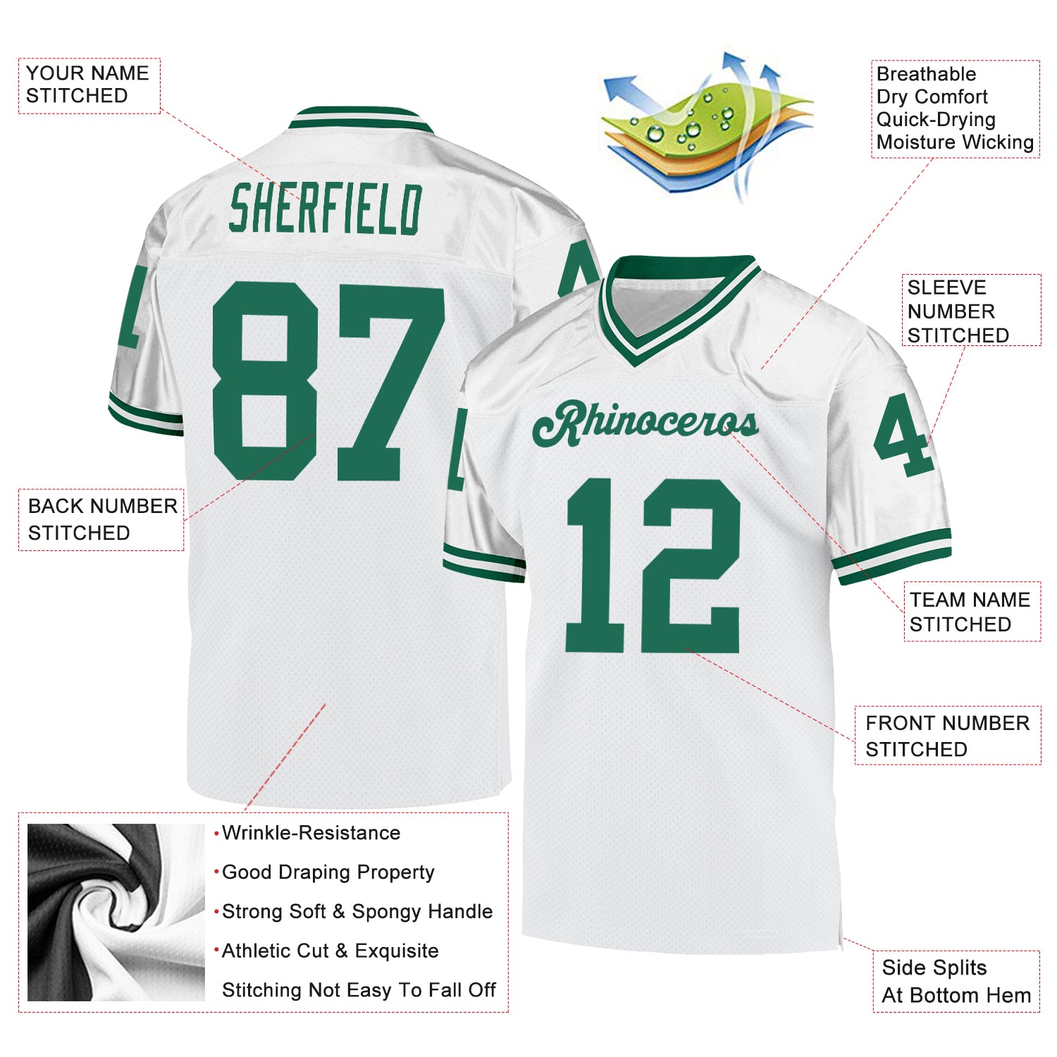 Personalized White Kelly Green Mesh Authentic Throwback Football Jersey Team Custom Name and Number Custom Name Number Football Jersey Authentic Throwback Personalized White Kelly Green Mesh Team Jersey Personalized White - Image 4
