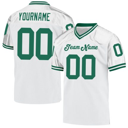 Custom Name Number Football Jersey Authentic Throwback Personalized White Kelly Green Mesh Team Jersey Personalized White