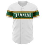 Personalized Authentic Baseball Jersey in White, Kelly Green & Old Gold Personalized White Kelly Green-Old Gold Authentic