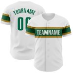 Personalized Authentic Baseball Jersey in White, Kelly Green & Old Gold Personalized White Kelly Green-Old Gold Authentic