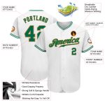 Custom Personalized Baseball Jersey with Team Name and Number - White, Kelly Green, Old Gold Personalized White Kelly Green-Old