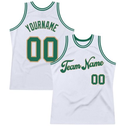 Custom Name Number Personalized Throwback Basketball Jersey in White Kelly Green Old Gold - Authentic Team Apparel Personalized