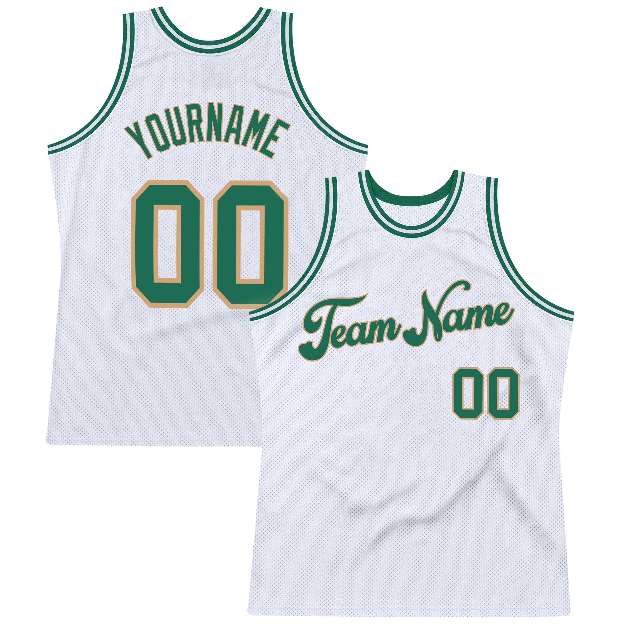 Custom Name Number Personalized Throwback Basketball Jersey in White Kelly Green Old Gold - Authentic Team Apparel Personalized