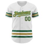 Customizable Authentic Baseball Jersey - Personalized White Kelly Green-Old Gold Line with Custom Name & Number Personalized