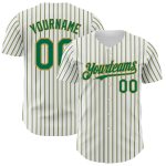Custom Kelly Green-Old Gold Pinstripe Baseball Jersey Personalized Team Name & Number - Authentic Design Personalized White