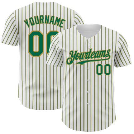 Custom Kelly Green-Old Gold Pinstripe Baseball Jersey Personalized Team Name & Number - Authentic Design Personalized White