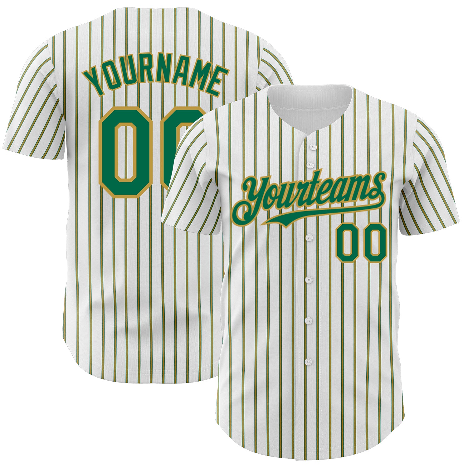 Custom Kelly Green-Old Gold Pinstripe Baseball Jersey Personalized Team Name & Number - Authentic Design Personalized White