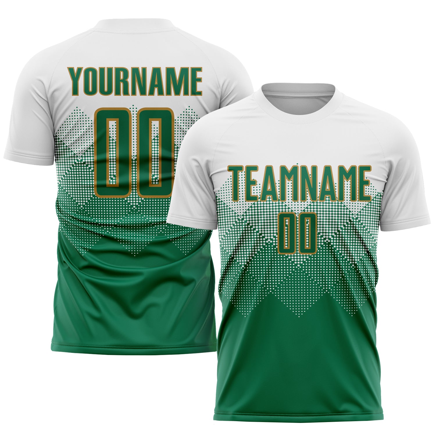 Custom Soccer Jersey with Personalized Name and Number - White Kelly Green-Old Gold Sublimation Team Uniform Personalized