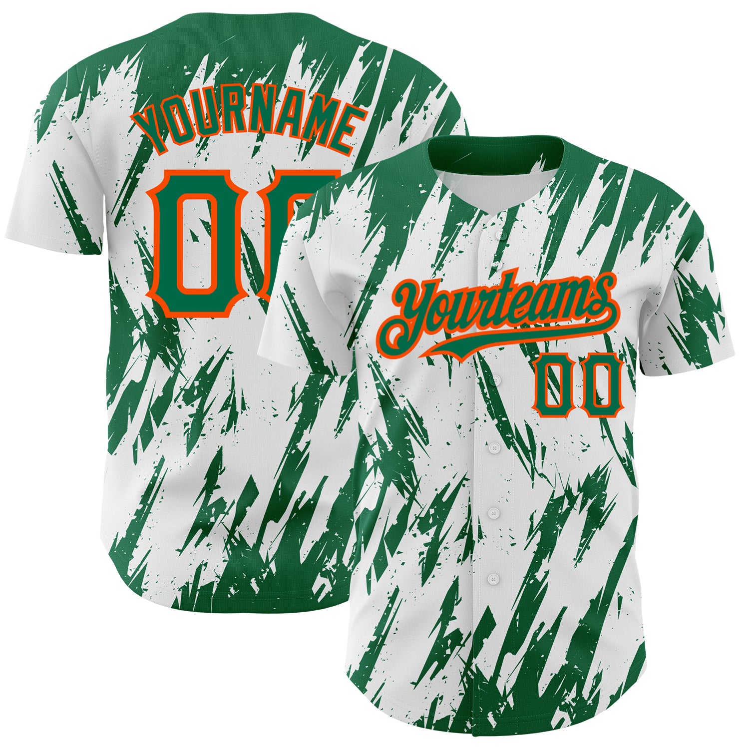 Customized Authentic Baseball Jersey with 3D Pattern, Sharp Shapes, Personalized Name & Number, White, Kelly Green, Orange