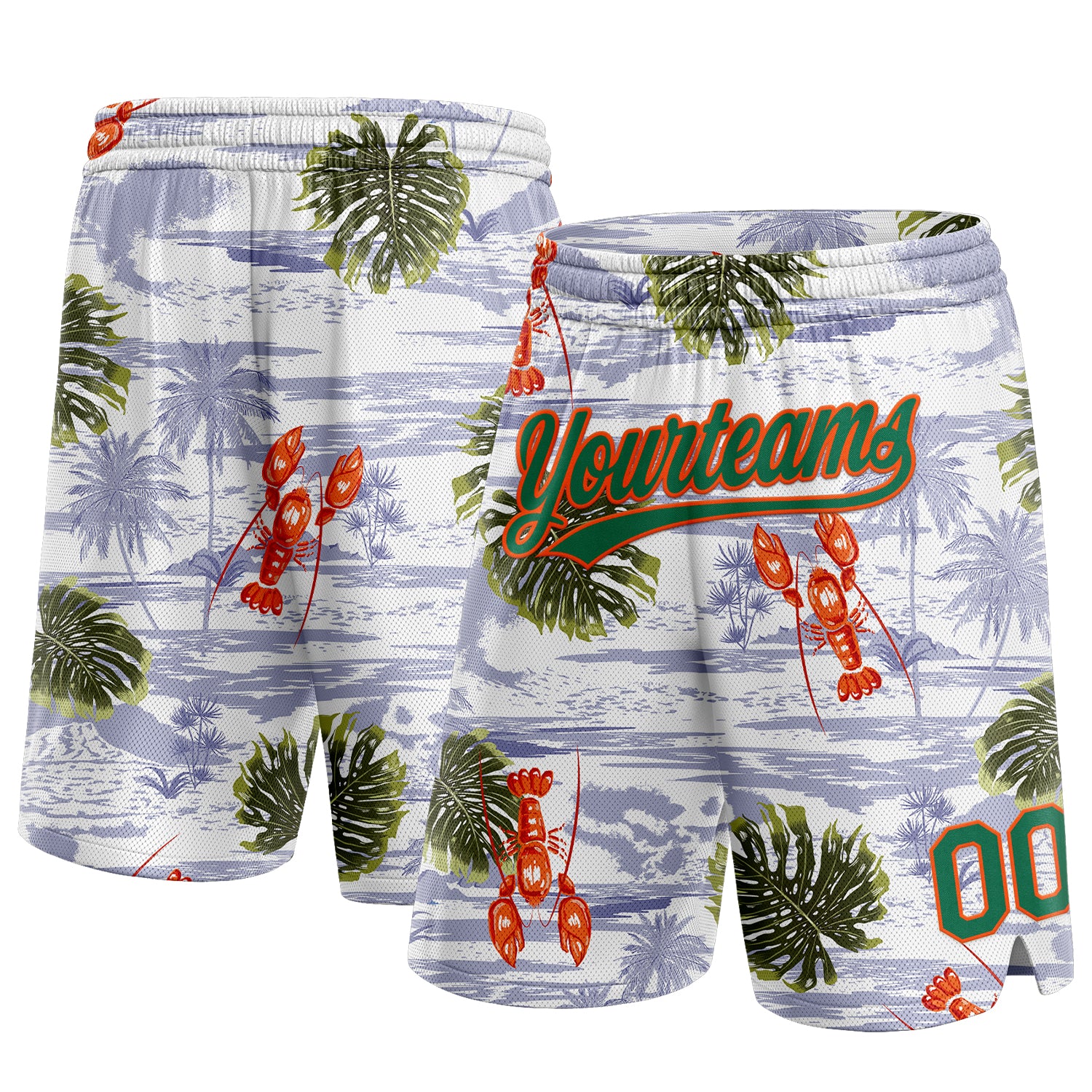 Custom Name Number Tropical Beach Basketball Shorts Palm Trees 3D Pattern White Kelly Green Orange Authentic Personalized