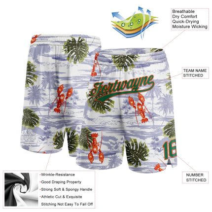 Custom Name Number Tropical Beach Basketball Shorts Palm Trees 3D Pattern White Kelly Green Orange Authentic Personalized