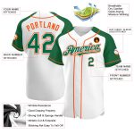 Custom Name and Number Baseball Jersey - Personalized White Kelly Green-Orange Authentic Raglan Sleeves Personalized White