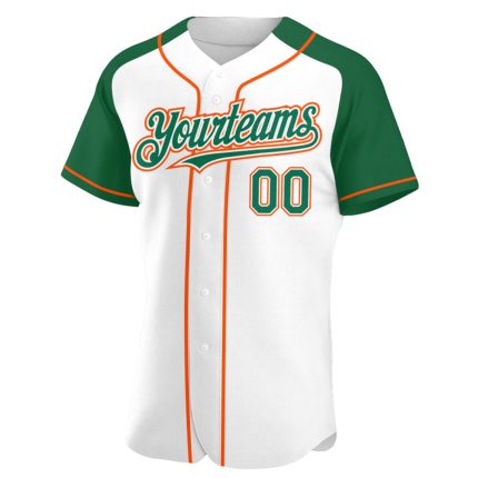 Custom Name and Number Baseball Jersey - Personalized White Kelly Green-Orange Authentic Raglan Sleeves Personalized White