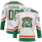 Personalized Custom Hockey Jersey with Lace Neck - White, Kelly Green & Orange, Your Name & Number Personalized White Kelly