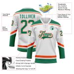 Personalized Custom Hockey Jersey with Lace Neck - White, Kelly Green & Orange, Your Name & Number Personalized White Kelly