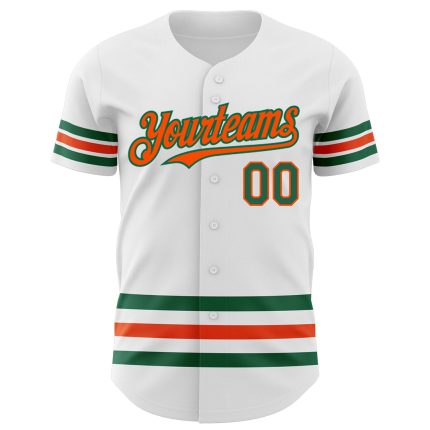 Custom Name and Number Authentic Baseball Jersey - Personalized White Kelly Green-Orange Line Design Personalized White Kelly