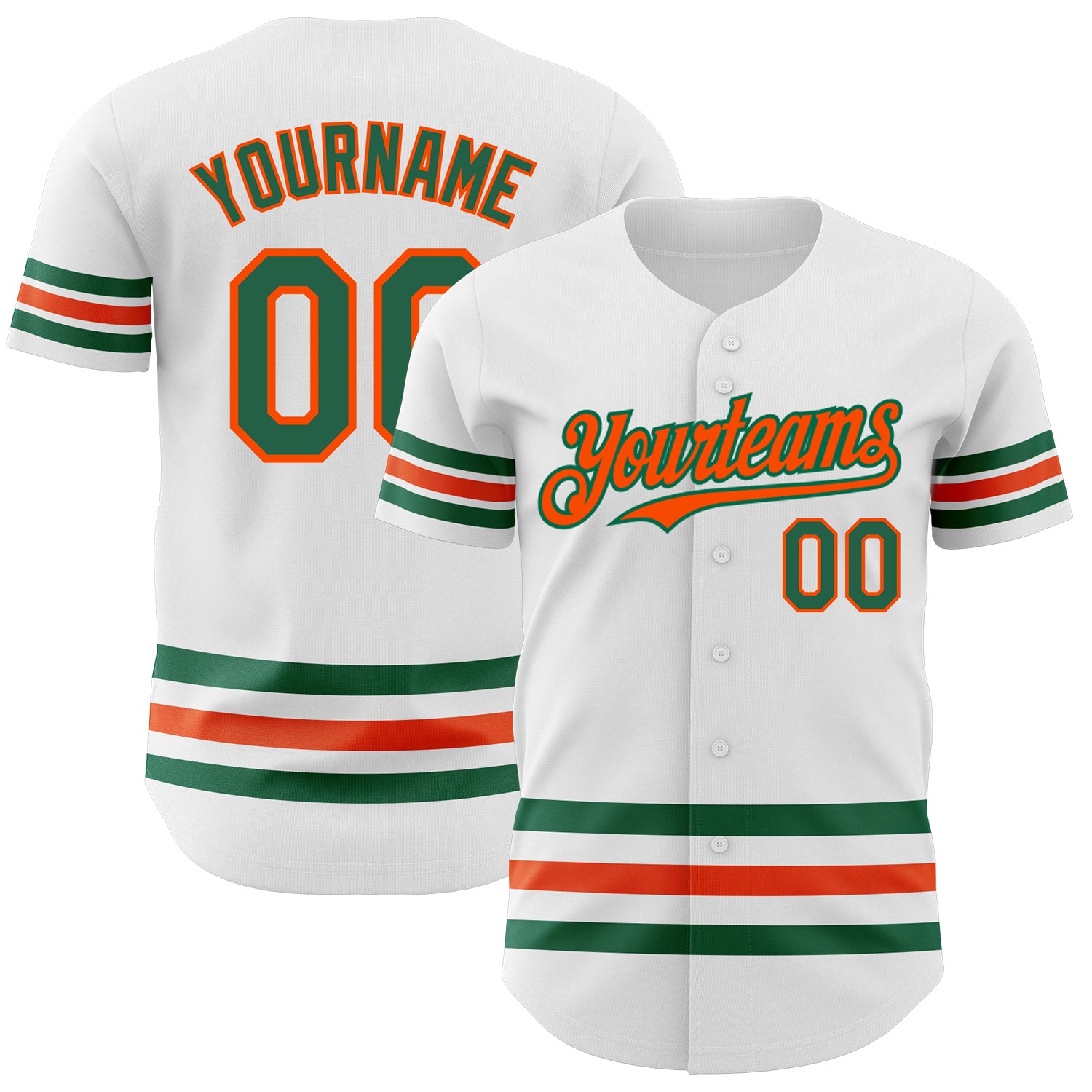 Custom Name and Number Authentic Baseball Jersey - Personalized White Kelly Green-Orange Line Design Personalized White Kelly