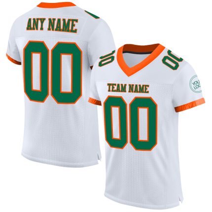 Custom Team Football Jersey - Personalized Authentic White Kelly Green-Orange Mesh with Name and Number Personalized White