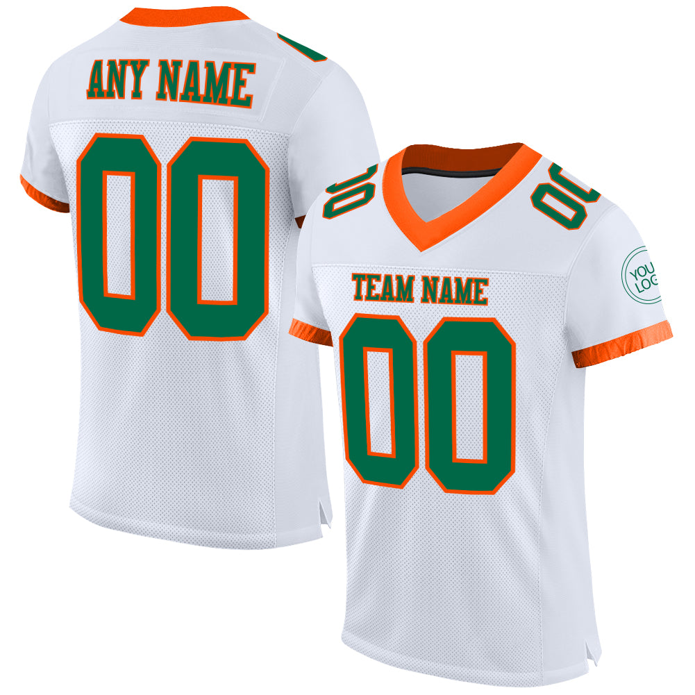 Custom Team Football Jersey - Personalized Authentic White Kelly Green-Orange Mesh with Name and Number Personalized White