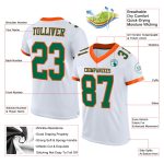Custom Team Football Jersey - Personalized Authentic White Kelly Green-Orange Mesh with Name and Number Personalized White