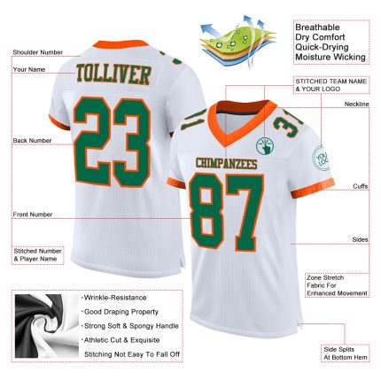 Custom Team Football Jersey - Personalized Authentic White Kelly Green-Orange Mesh with Name and Number Personalized White