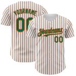 Custom Personalized Kelly Green Orange Pinstripe Baseball Jersey - Team Name and Number Authentic Personalized White (Kelly