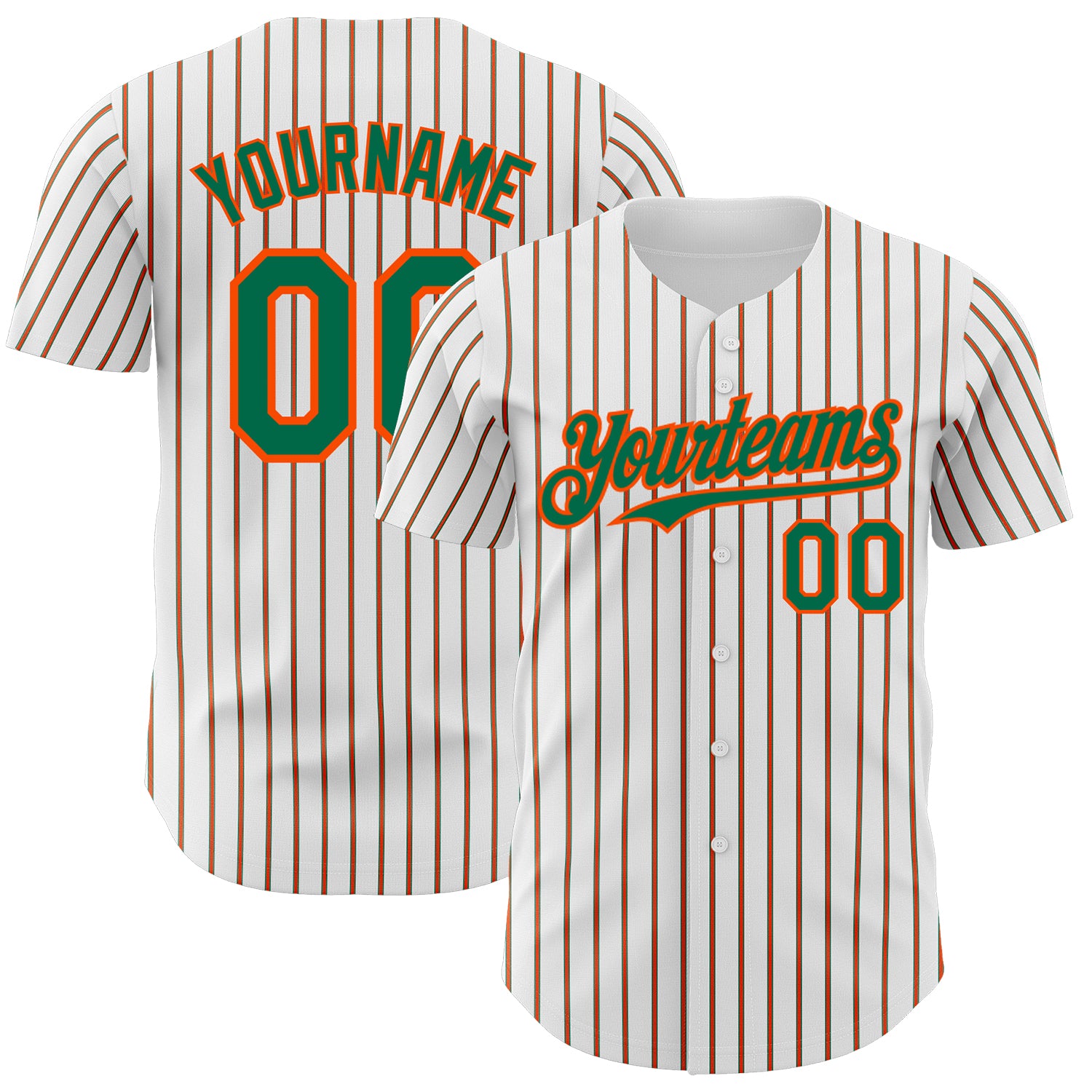 Custom Personalized Kelly Green Orange Pinstripe Baseball Jersey - Team Name and Number Authentic Personalized White (Kelly