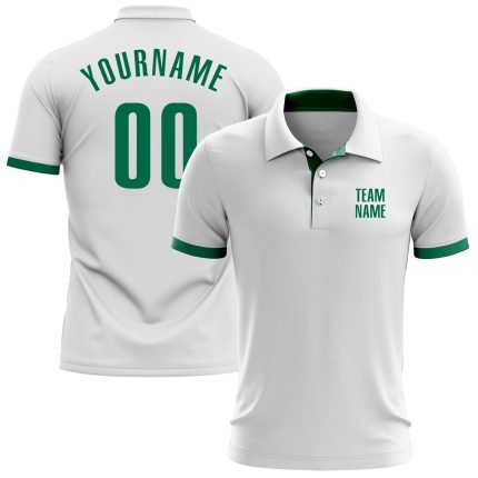 Custom Name & Number Performance Golf Polo Shirt, Personalized White & Kelly Green Design Personalized White Kelly Green