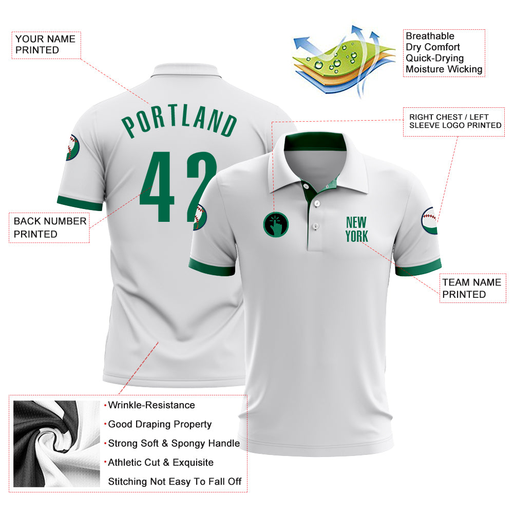 Personalized White Kelly Green Performance Golf Polo Shirt Team Custom Name and Number Custom Name & Number Performance Golf Polo Shirt, Personalized White & Kelly Green Design Personalized White Kelly Green - Image 3