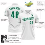 Custom Team Name Number Personalized Performance Golf Polo Shirt White Kelly Green Personalized White Kelly Green Performance