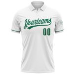 Custom Team Name Number Personalized Performance Golf Polo Shirt White Kelly Green Personalized White Kelly Green Performance